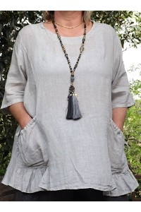Tunique lin grande taille Benjamine gris perle et pantalon lin Marco anthracite