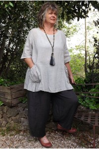 Tunique lin grande taille Benjamine gris perle et pantalon lin Marco anthracite