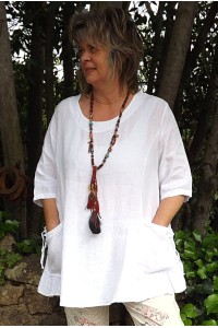 Tunique lin grande taille Benjamine blanche et pantalon Jo beige