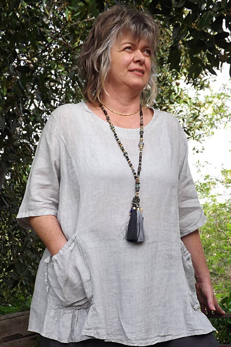 Tunique lin grande taille Benjamine gris perle et pantalon lin Marco anthracite Tunique lin grande taille Benjamine gris perle et pantalon lin Marco anthracite