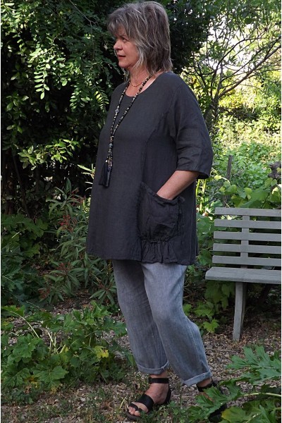Tunique lin grande taille Benjamine anthracite et pantalon lin coton Antoine