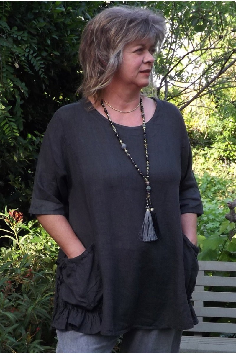 Tunique lin grande taille Benjamine anthracite et pantalon lin coton Antoine Tunique lin grande taille Benjamine anthracite et pantalon lin coton Antoine