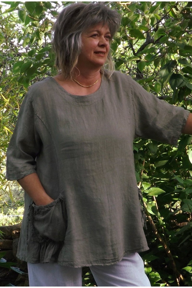 Tunique En Lin Esprit Taupe Clair Taille 32 – Occasion Très Bon état Style Bohème Décontracté