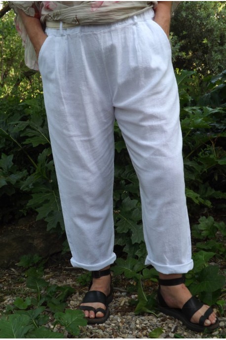 Pantalon lin et coton Antoine blanc