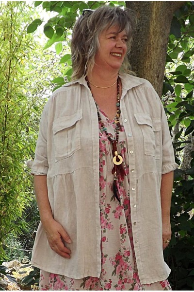 Veste ou chemise en lin Elsa beige