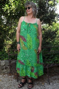 Robe longue lin fines bretelles Jane vert pop