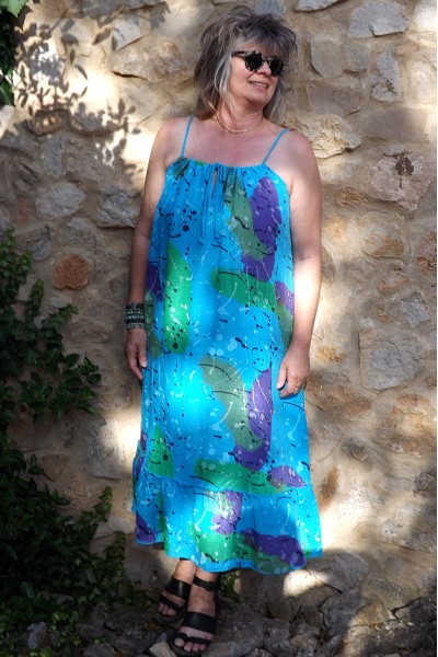 Robe longue lin fines bretelles Jane bleu céleste