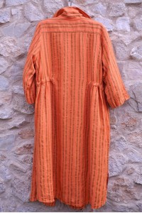 Veste ou robe lin Anna à rayures orange et camel
