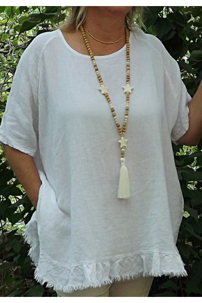 Tunique maille de lin et coton grande taille Marion blanche