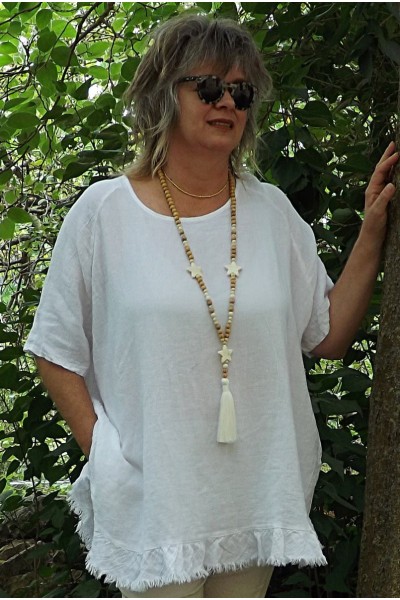 Tunique maille de lin et coton grande taille Marion blanche