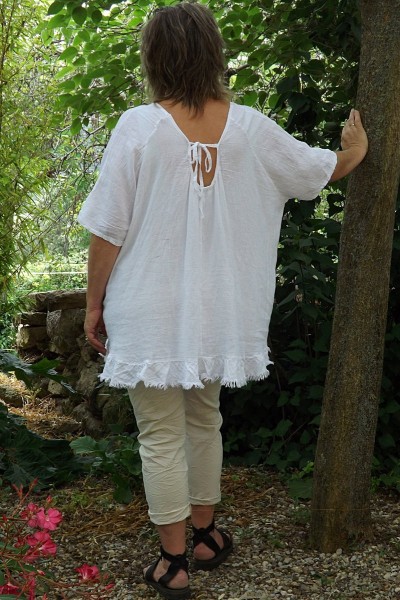 Tunique maille de lin et coton grande taille Marion blanche