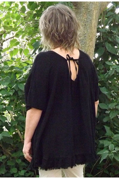 Tunique maille de lin et coton grande taille Marion noire et pantalon Théo