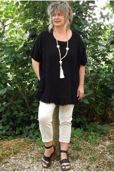 Tunique maille de lin et coton grande taille Marion noire et pantalon Théo