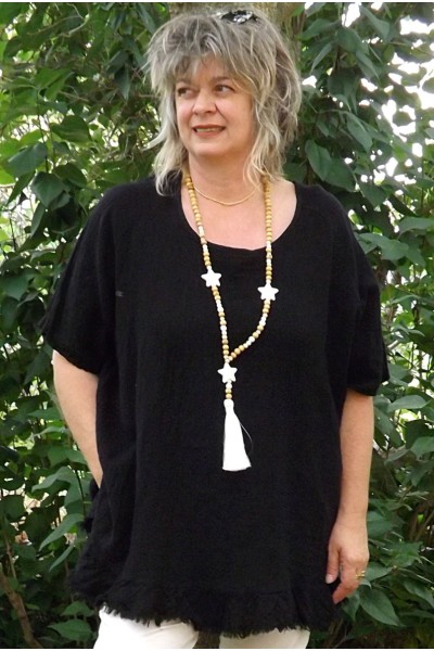 Tunique maille de lin et coton grande taille Marion noire