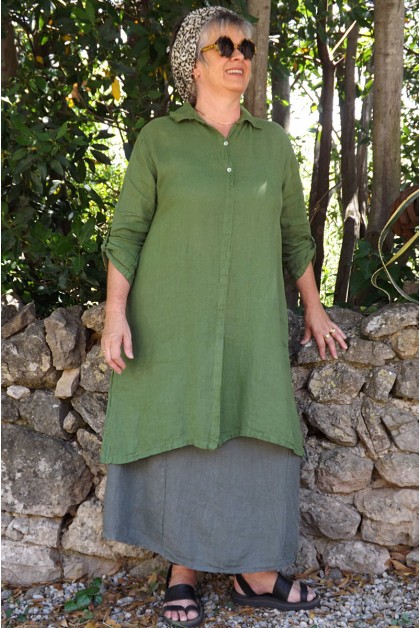 Robe longue lin Estele vert équateur et jupe en lin Amalie