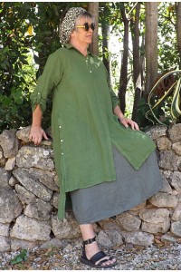 Robe longue lin Estele vert équateur et jupe en lin Amalie