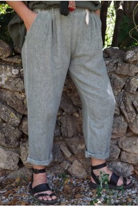 Pantalon lin et coton Antoine kaki 