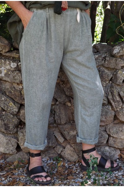 Pantalon lin et coton Antoine kaki 