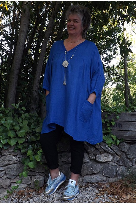 Tunique lin grande taille bleu roi Paulette