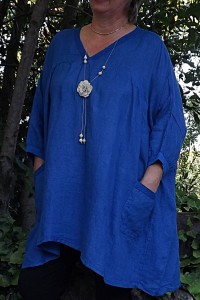 Tunique lin grande taille bleu roi Paulette