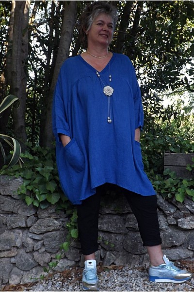Tunique lin grande taille bleu roi Paulette