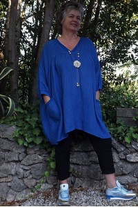 Tunique lin grande taille bleu roi Paulette