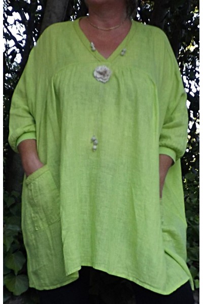 Tunique lin grande taille Paulette vert d'eau