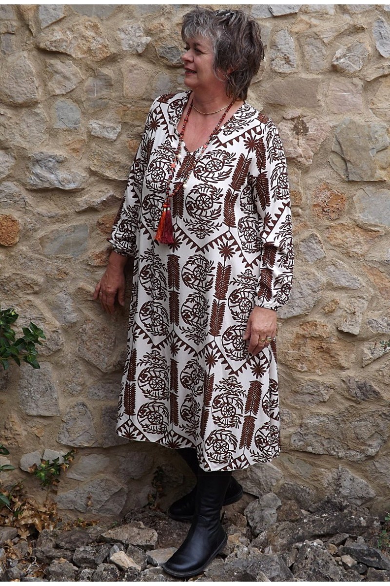 Robe longue à manches longues et col en V pour femme main image 1