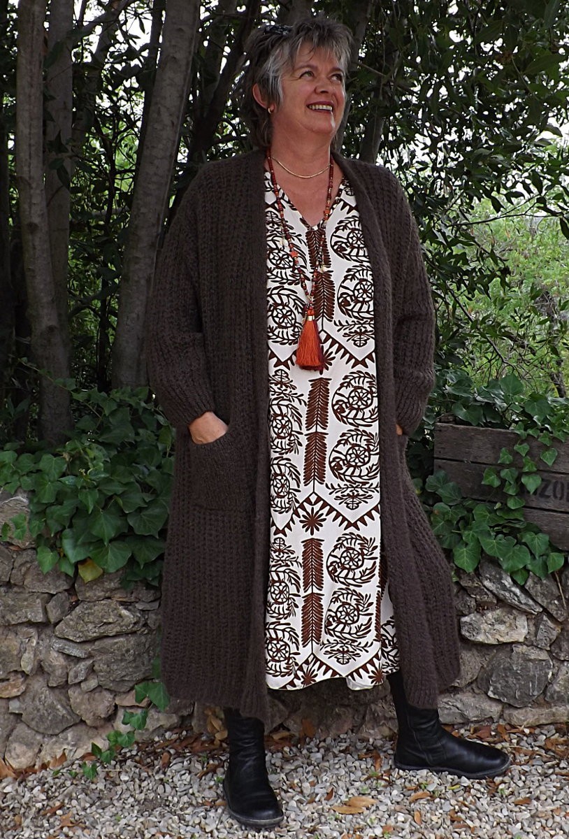 Gilet long jet pour femme grande taille couleur choco