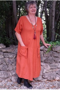 Robe longue lin grande taille Luce terracotta