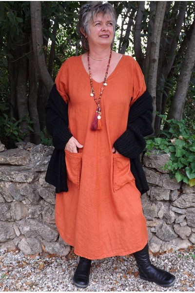 Robe longue lin grande taille Luce terracotta