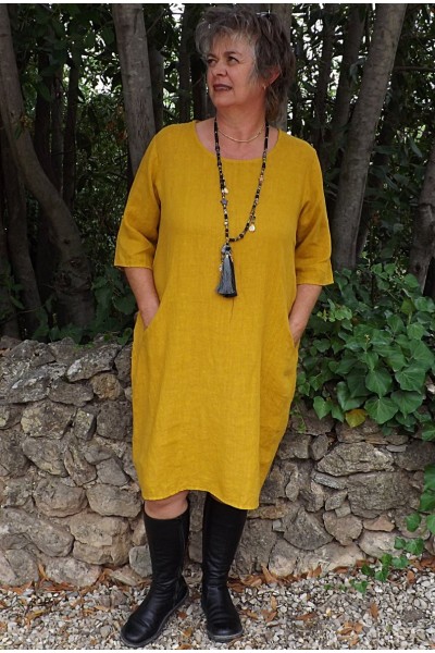 Robe lin Eva jaune byzantin