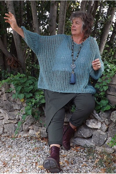 Pull Emilien oversize vert jade et sarouel Stan