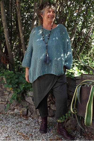 Pull Emilien oversize vert jade et sarouel Stan