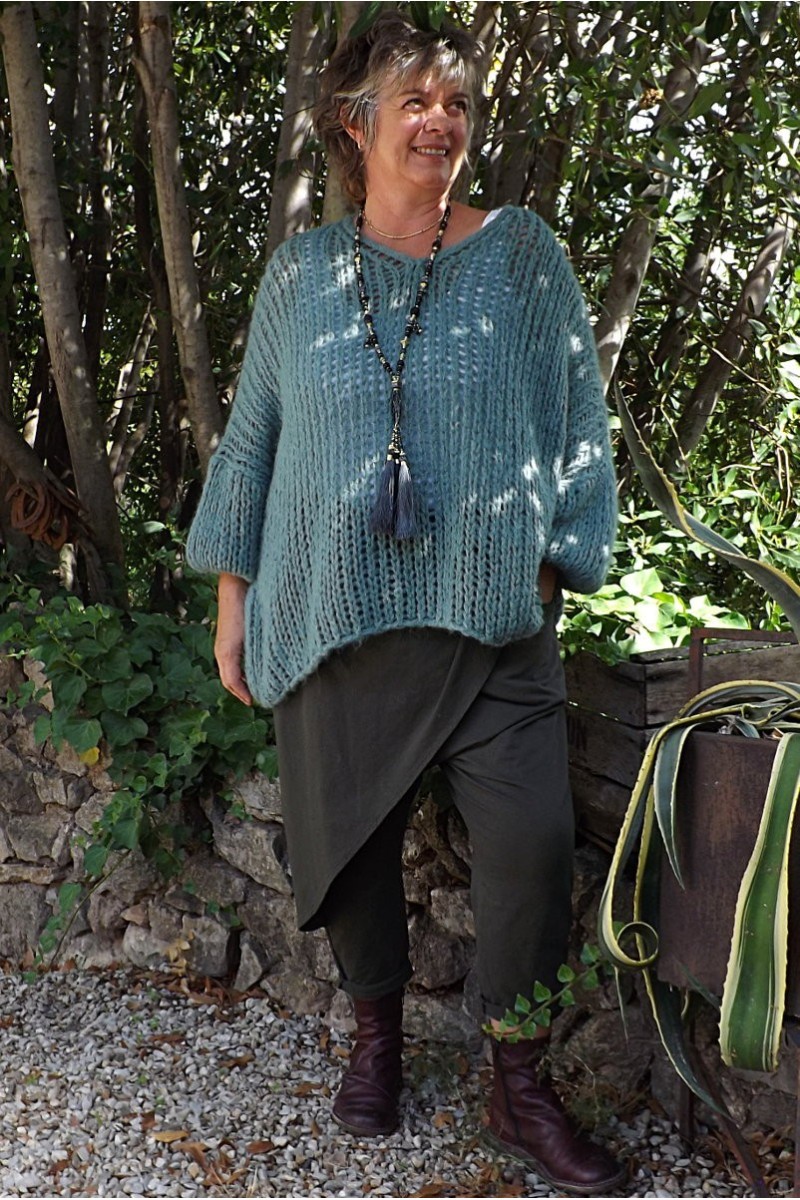 Pull Emilien oversize vert jade et sarouel Stan