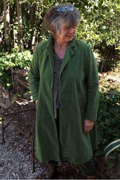 Veste velours ras Lucienne vert bocage