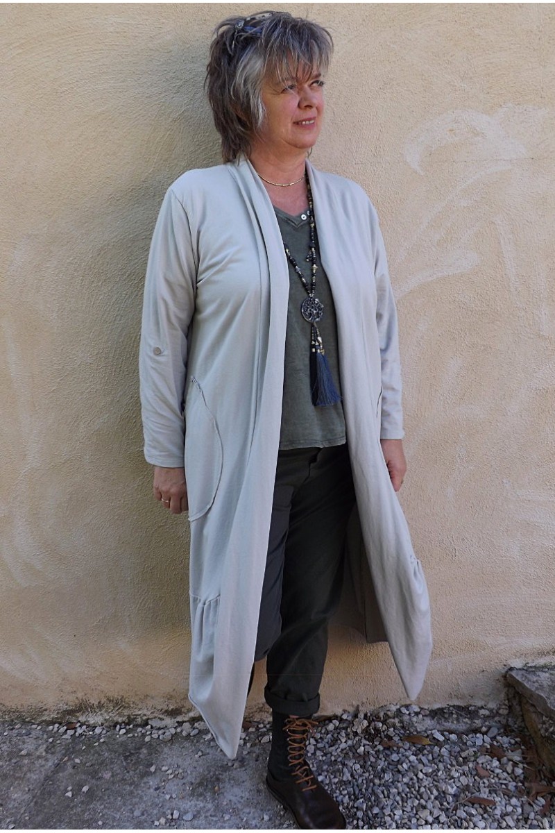 Veste longue en coton Johana mastic et pantalon Horace