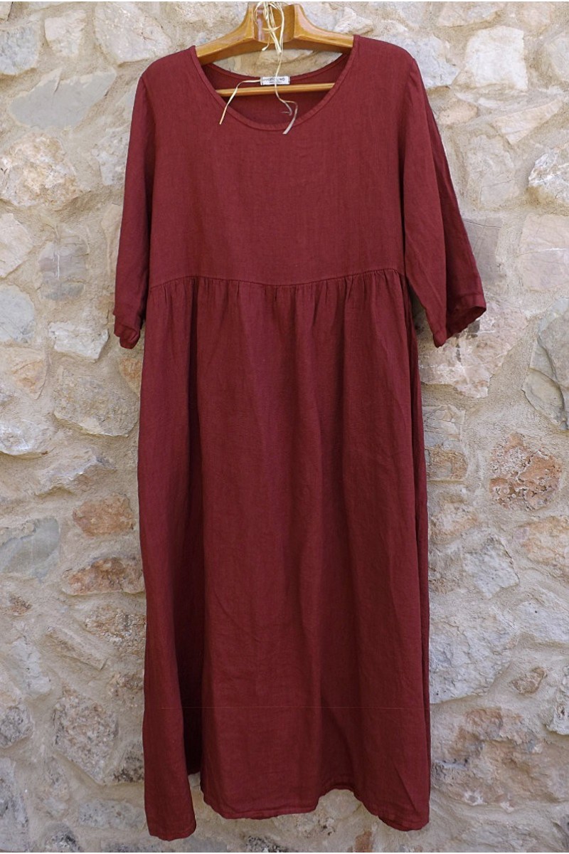 Robe longue lin Marguerite bigarreau Robe longue lin Marguerite bigarreau