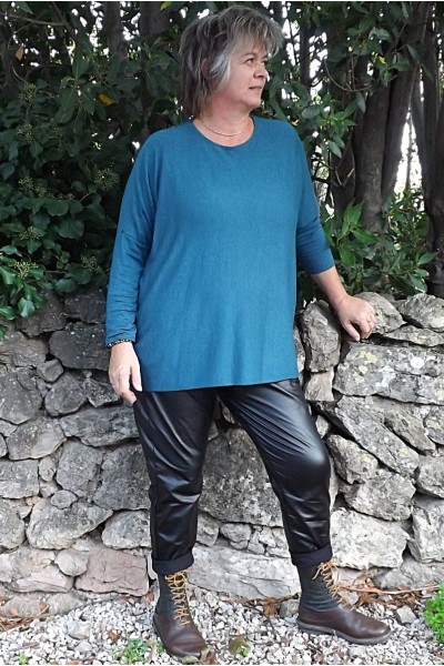 Pull léger Louis grande taille bleu arcangues et pantalon simili Karl