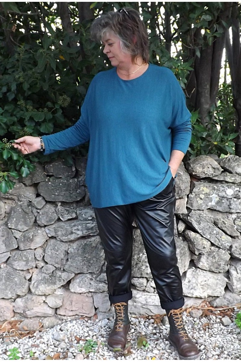 Pull léger Louis grande taille bleu arcangues et pantalon simili Karl