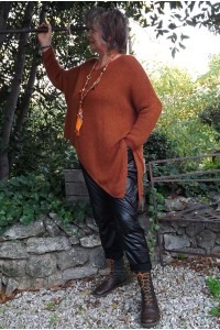 Pull déstructuré Alphonse cèpe et pantalon simili Karl