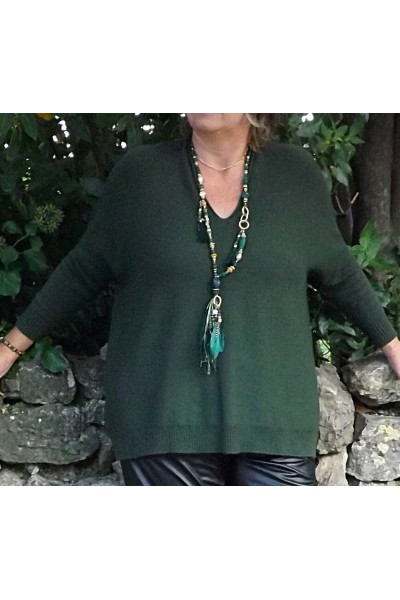 Pull Oversize Alfred vert sapin et pantalon Karl.