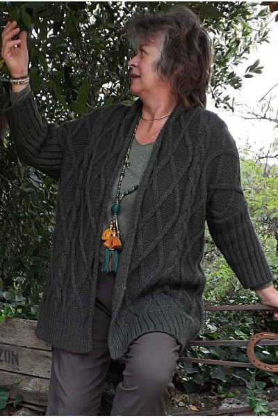 Gilet grande taille torsadé Thomas kaki