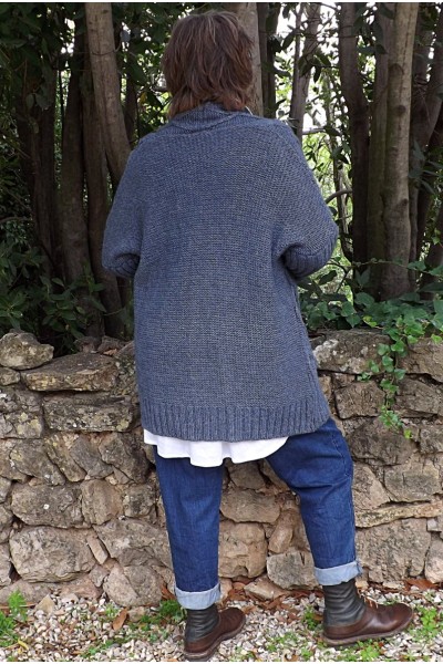 Gilet grande taille torsadé Thomas bleu et jean Jeff