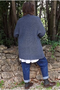 Gilet grande taille torsadé Thomas bleu et jean Jeff