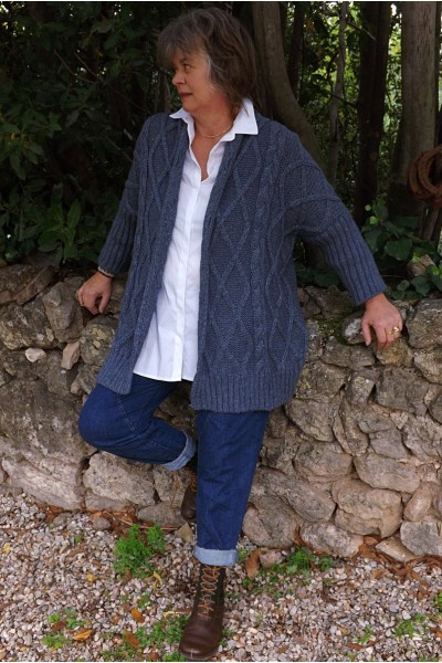 Gilet grande taille torsadé Thomas bleu et jean Jeff