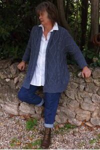 Gilet grande taille torsadé Thomas bleu et jean Jeff