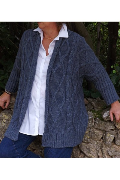 Gilet grande taille torsadé Thomas bleu et jean Jeff