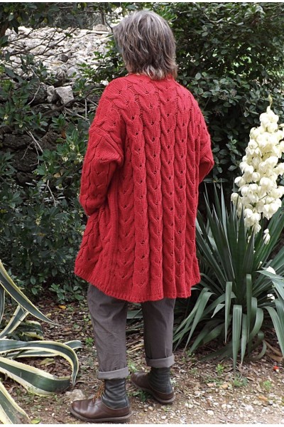 Gilet grande taille torsadé Pierre rouge sang, pantalon Tim 2 et pull Louison