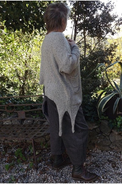 Pull original Octave chiné beige et pantalon velours Joslin
